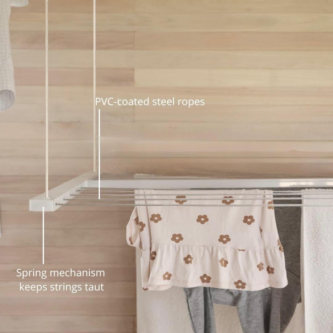 Compact Ceiling Drying Rack with Pulley System