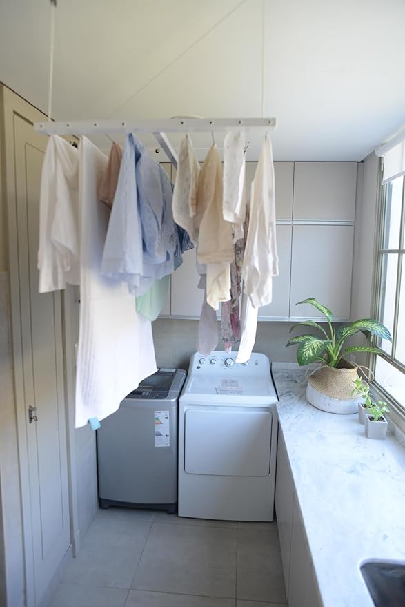 Compact Ceiling Drying Rack with Pulley System