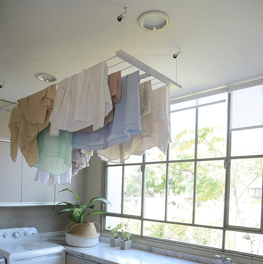 Compact Ceiling Drying Rack with Pulley System